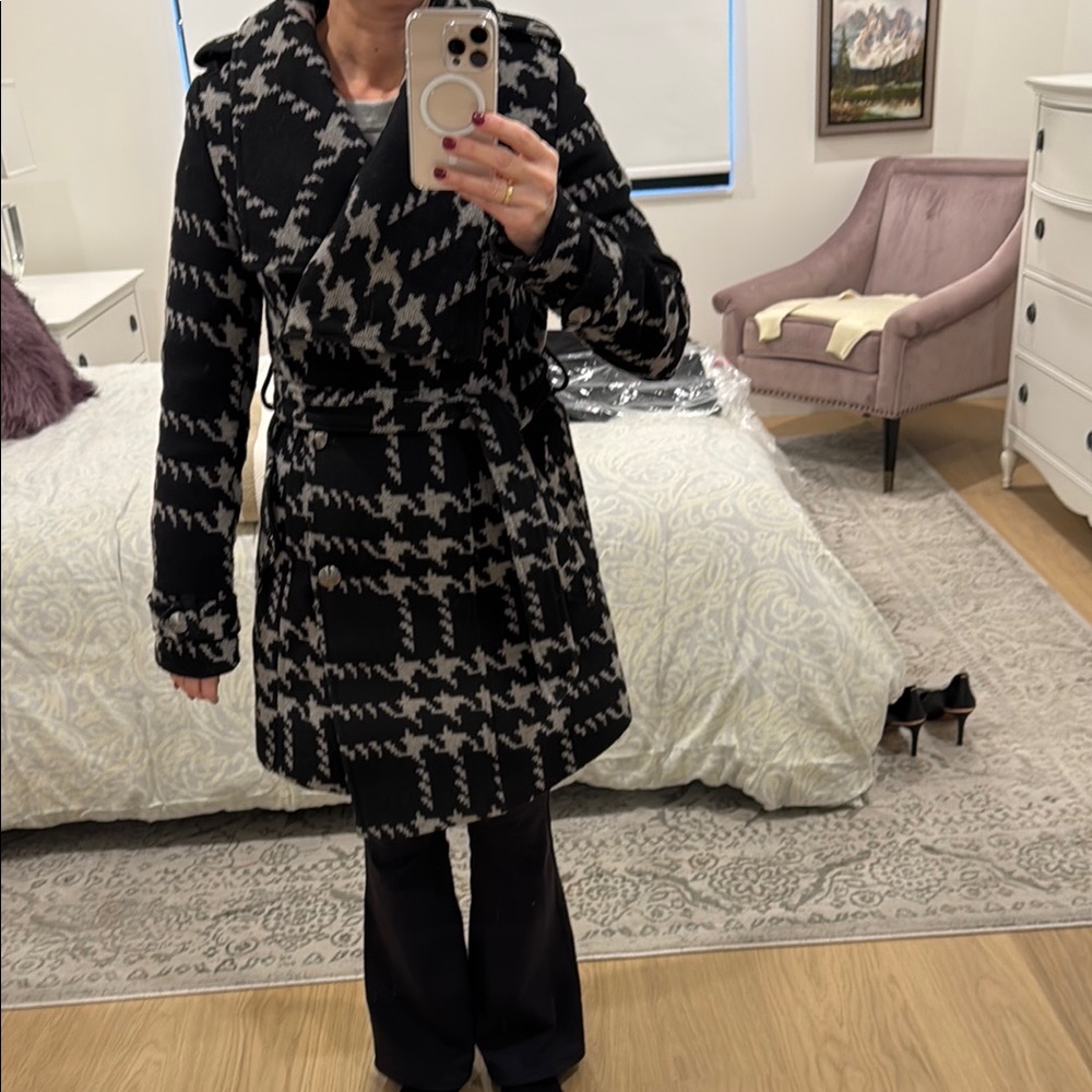 Sam Edelman;Black and Gray Houndstooth Coat